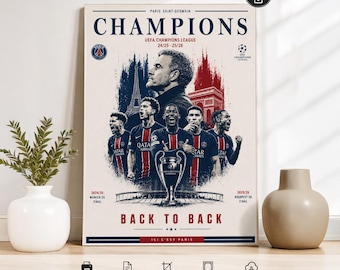 Paris Saint-Germain Champions League winner 25/26 back to back Poster | Minimalist Football