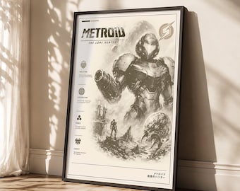 Metroid Poster | Samus Aran Wall Art | Sci-Fi Gaming Decor | Space Hunter Print | Retro Game Poster