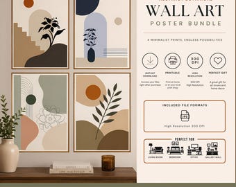 Abstract Botanical Wall Art Set | Neutral Boho Printable Decor (Digital Download)