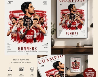 Arsenal Premier League Champions Poster 2025/26 | Minimalist Wall Art