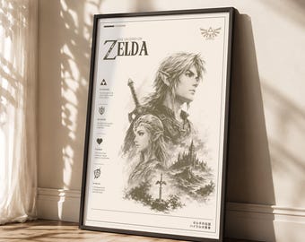 Zelda Poster | Hyrule Wall Art | Fantasy Adventure Gaming Decor | Hero of Time Print