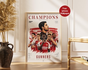 Arsenal Premier League Champions Poster 2025/26 | Minimalist Wall Art