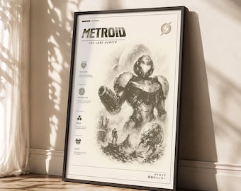Metroid Poster | Samus Aran Wall Art | Sci-Fi Gaming Decor | Space Hunter Print | Retro Game Poster