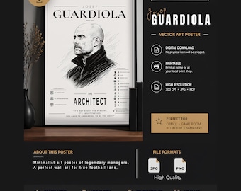 Pep Guardiola Minimalist Poster | Football Manager Line Art | Monochrome Soccer Wall Art