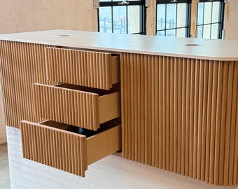 READY TO SHIP Floating Double Sink Vanity | White Oak Reeded Front, Modern Minimalist 60"
