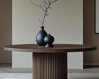 Round Dining Table with Fluted Solid Oak Base