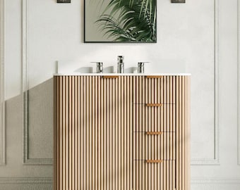 Handmade White Oak Reeded Single Sink Vanity - 36" Wide