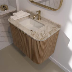 Floating Curved Sing sink vanity with White Oak Rounded Reeds Front 22"-32"-36" Powder zdjęcie 1