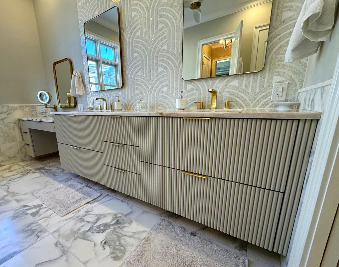 138" Custom Bathroom Vanity With Makeup Table – Modern and Elegant ...