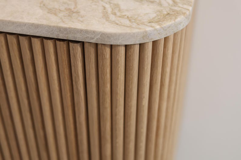 Floating Curved Sing sink vanity with White Oak Rounded Reeds Front 22"-32"-36" Powder zdjęcie 3