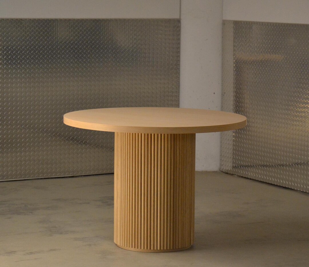 Round Dining Table 42" With Fluted White Oak Solid Oak Base - Etsy
