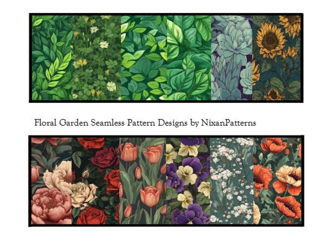 Garden Pattern Chart Garden Seamless Pattern | 12 Patterns | Leaves, Clovers, Flowers - Etsy