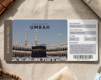 Umrah Trip Surprise Gift | Printable Umrah Boarding Pass Ticket | Editable Voucher | Digital Islamic Travel Gift | Printable PDF