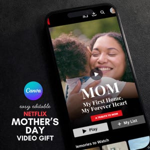 Netflix Mother’s Day Video Greeting | Editable Canva Template | Personalized Digital Mother’s Day Gift for Mom