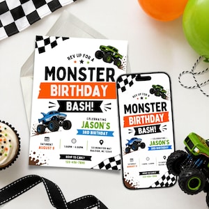 Monster Jam Birthday Invitation, Editable Boys Monster Truck Party Bash Template (Digital Download)