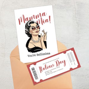 Tarjeta y cupón para el Día de la Madre "Mamma Mia" / Tarjeta divertida para mamá / Tarjeta imprimible retro italiana para mamá / Estilo vintage
