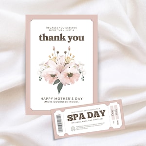 Carte pour la Fête des Mères avec bon Spa Day | Bon de réduction imprimable pour la fête des mères, modèle sur toile modifiable inclus, cadeau unique pour elle