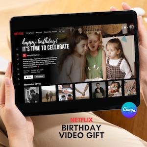 Netflix Birthday Video Template Canva | Editable Digital Birthday Gift for iPads and TVs