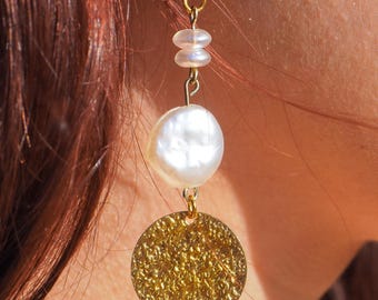 Margot Faux Coin Pearl Earrings Gold