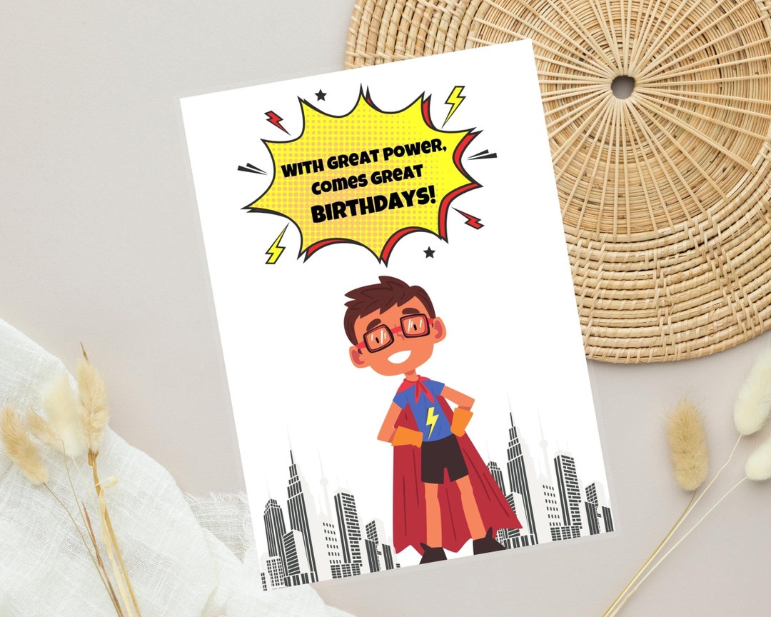 Printable Superhero Birthday Card Superhero Boy Birthday - Etsy