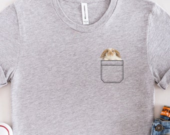 Bunny In Pocket Shirt, Rabbit Tshirt, Rabbit Lover Tee, Gift for Bunny Lover, Cute, Funny T-shirt, Animal Print Top, Adorable Mom Gift