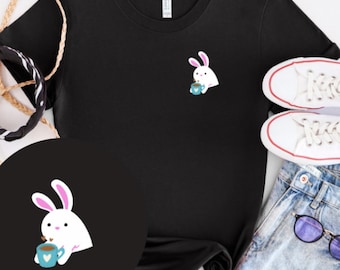 Bunny Coffee Shirt, Trendy Coffee TShirt, Coffee Lover Gift, Rabbit Tee, Cute T-shirt for Women, gift for teacher, Mom, Mother, Friend