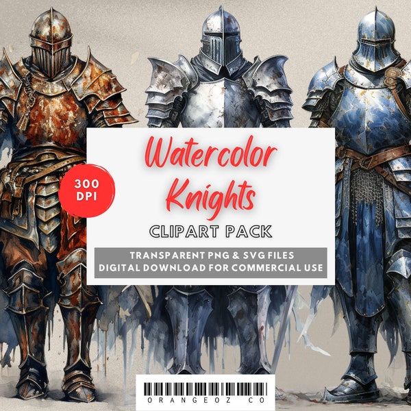 Watercolor Knights in Armor. Medieval and Renaissance Clipart. Transparent PNG & SVG files. For commercial use.