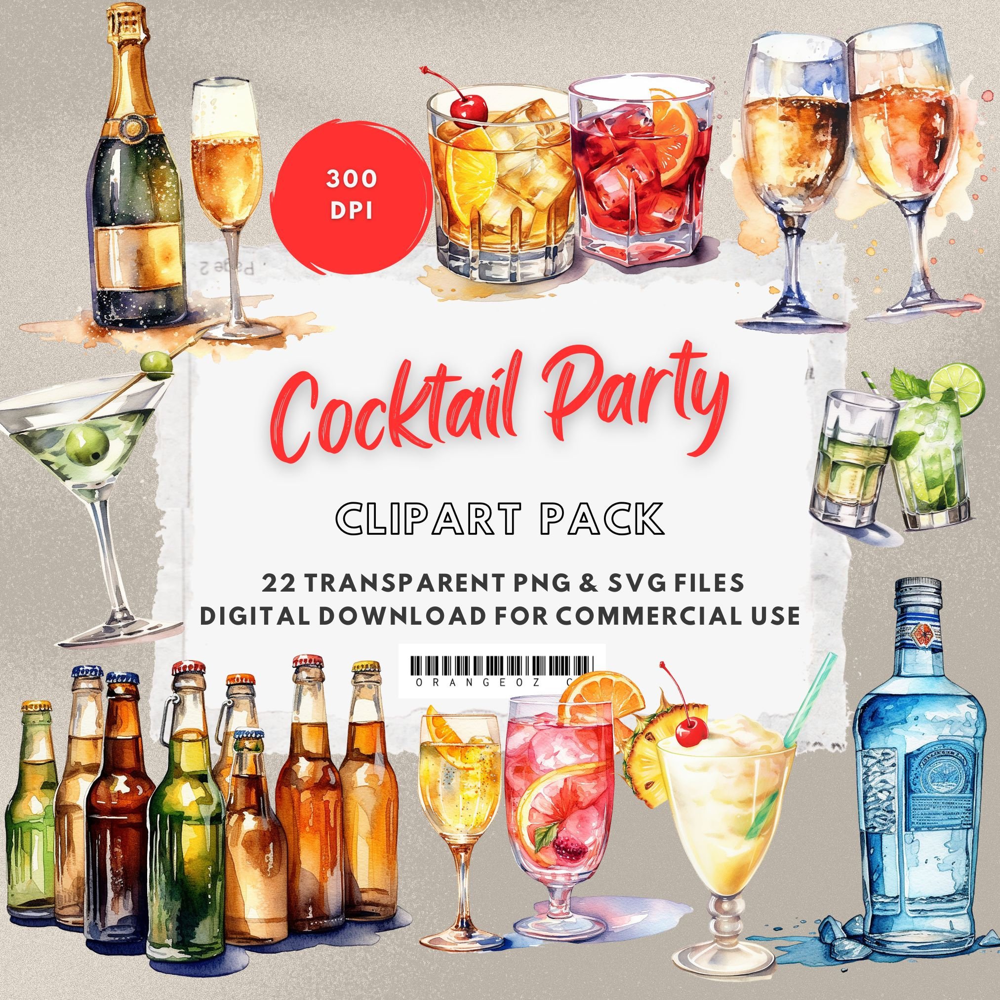 Cocktail Party Clipart, Summer Fruit Drinks,