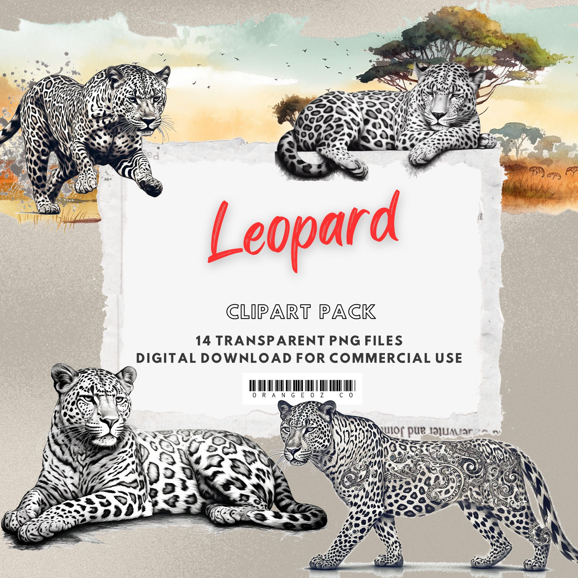 Lively Leopard Instant Facepaint Transfer Tattoo 2 Copies 