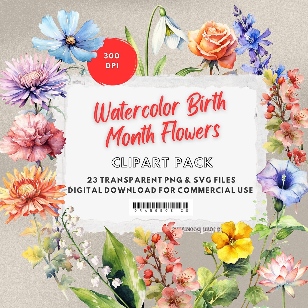 Birth Month Flowers Clipart Bundle. Watercolor Birth Flower. - Etsy