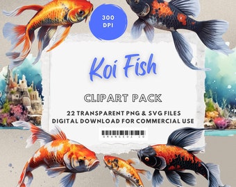 Koi Fish Clipart. Digital download. Transparent PNG & SVG. Nursery clipart. For commercial use.