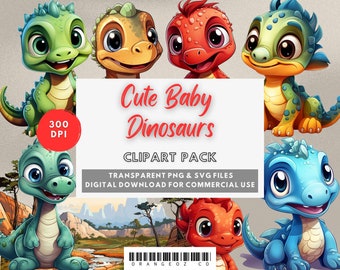 Cute Baby Dinosaurs Clipart Bundle. Dinosaur Clipart Bundle. Cute Dinosaur PNG & SVG. Nursery Clipart. Digital Download. For Commercial Use.