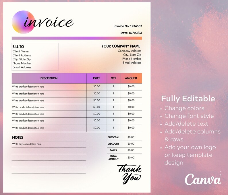 Editable Invoice Template - Customizable Business Template ...