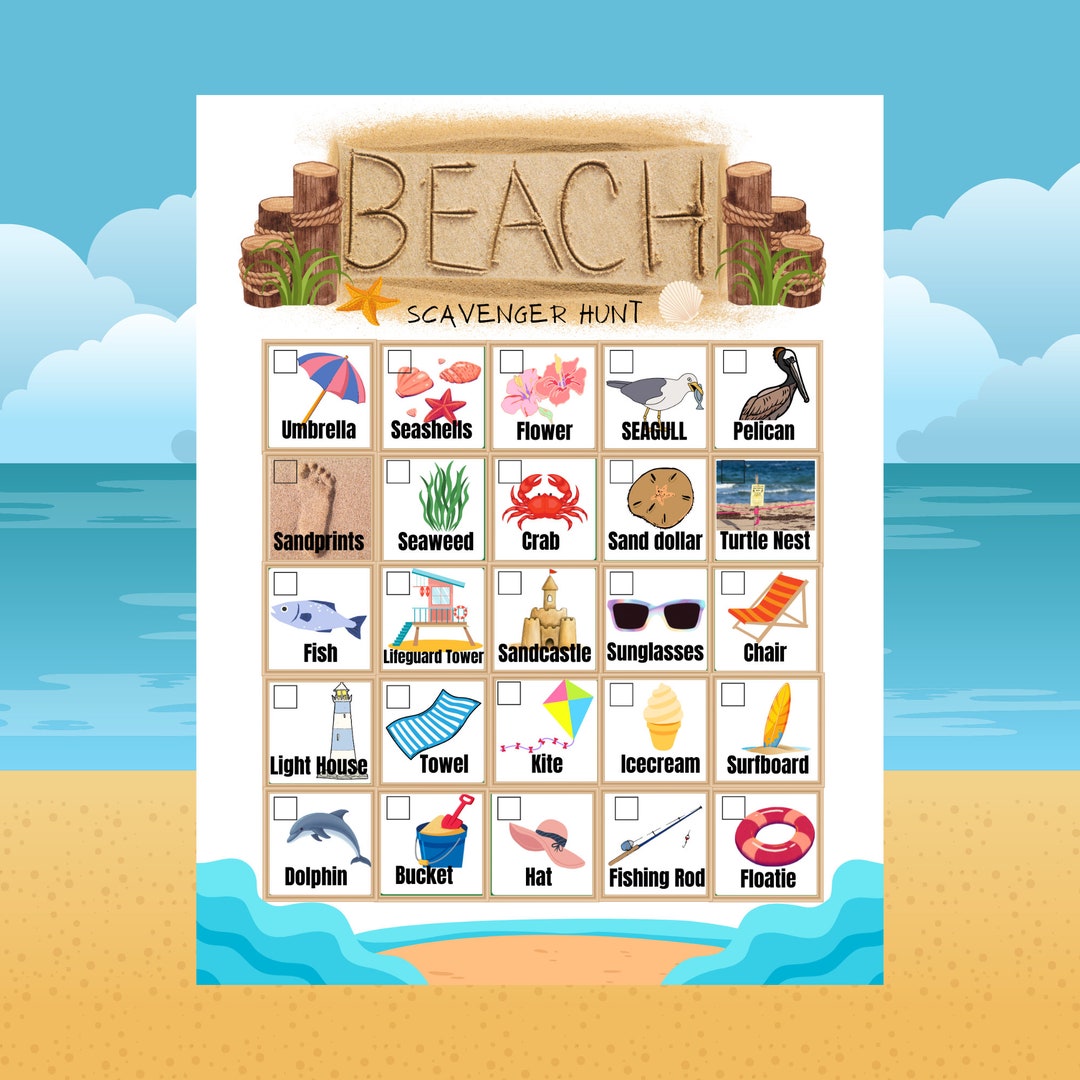 Beach Scavenger Hunt for Kids, Printable Instant Download - Etsy