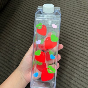 Strawberry Heart Milk Carton Water Bottle 16 oz