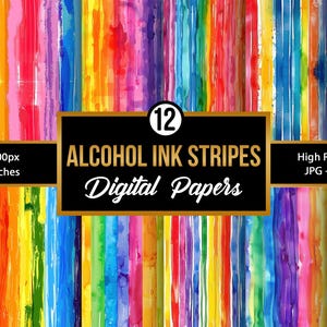 Colorful Alcohol Ink Stripes Seamless Patterns, Bright Watercolor Stripes Digital Papers
