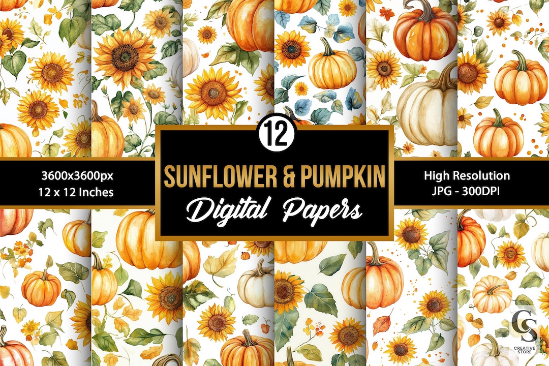 Pumpkins and Sunflowers Pattern | Fall Harvest Floral Digital Paper ...