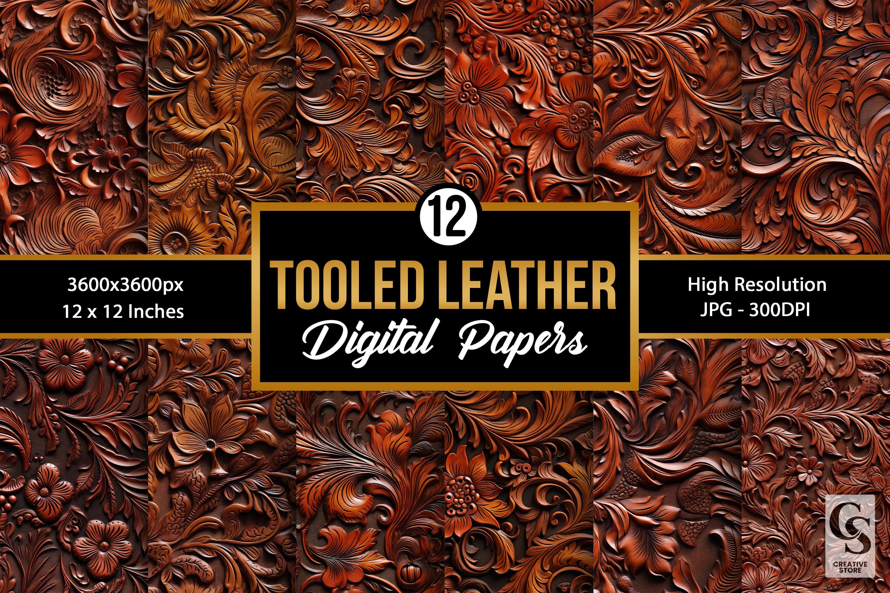 Hand Tooled Leather Digital Papers, Carved Leather Texture Seamless ...