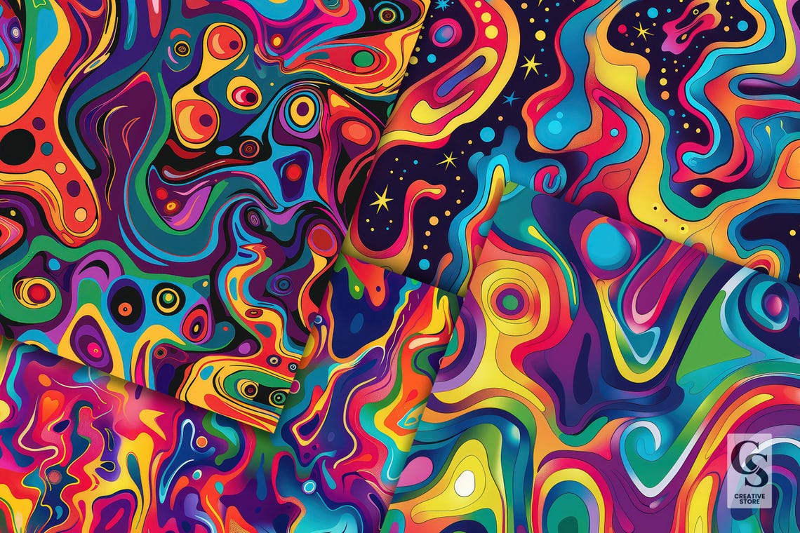 Trippy Patterns Ridges Psychedelic Pattern Digital Paper, Trippy Seamless Background, Bright ...