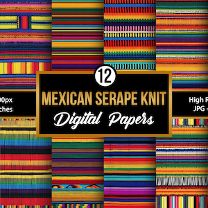 Patrón de sarape mexicano de punto / Papel digital de sarape colorido / Textura de punto bohemio / Fondo de tela de fiesta sin costuras
