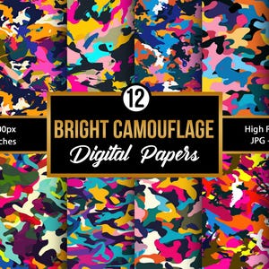 Bright Camouflage Seamless Pattern, Colorful Camouflage Backgrounds, Digital Papers
