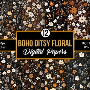 Boho Ditsy Flowers Digital Papers, Cute Tiny Floral Seamless Patterns