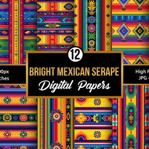 Bright Mexican Serape Seamless Patterns, Mexican Serape Digital Papers, Mexican Backgrounds