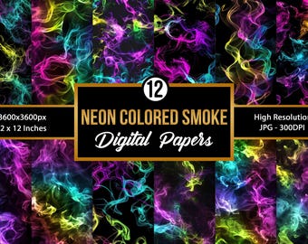 Neon Smoke Digital Paper | Colorful Smoke Background | Abstract Glow Texture