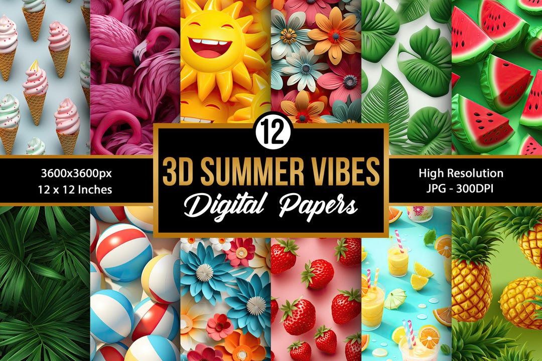 3D Summer Digital Paper Set | Tropical Seamless Patterns (JPG) - Etsy
