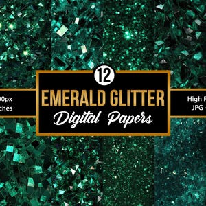 Emerald Glitter Texture Digital Papers, Green Emerald Glitter Backgrounds