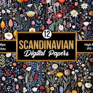 Motivo senza soluzione di continuità con fiori selvatici scandinavi / Carta digitale floreale nordica / Sfondi floreali popolari