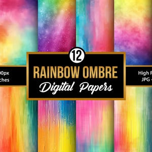 Färgglad regnbågsombre | Digitalt papper med ljus toning | Ombre-bakgrund med livfulla färger