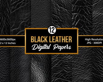 Black Leather Texture Digital Papers, Leather Seamless Patterns
