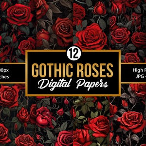 Motivi senza soluzione di continuità con rose rosse gotiche, carte digitali con fiori di rose rosse, sfondo con fiori gotici